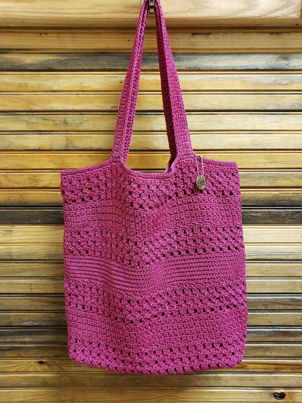 The Sak Fuchsia Pink Crocheted Tote Bag & Matching Zipper Pouch Bundle